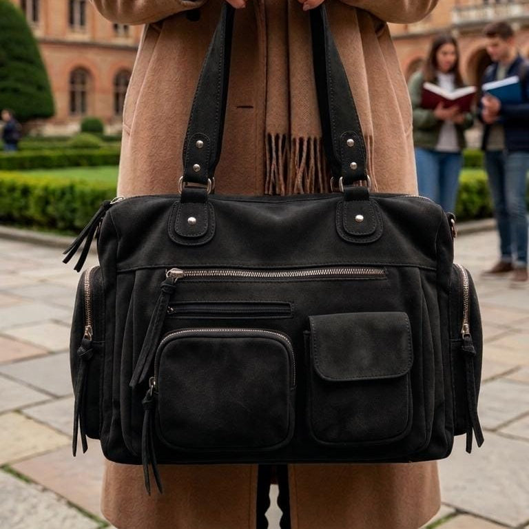 Multi-Pocket Faux Suede Utility Shoulder Bag