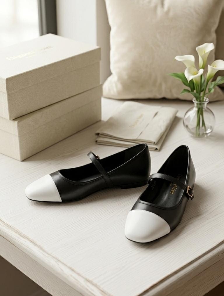 Two-Tone Cap-Toe Mary Jane Flats