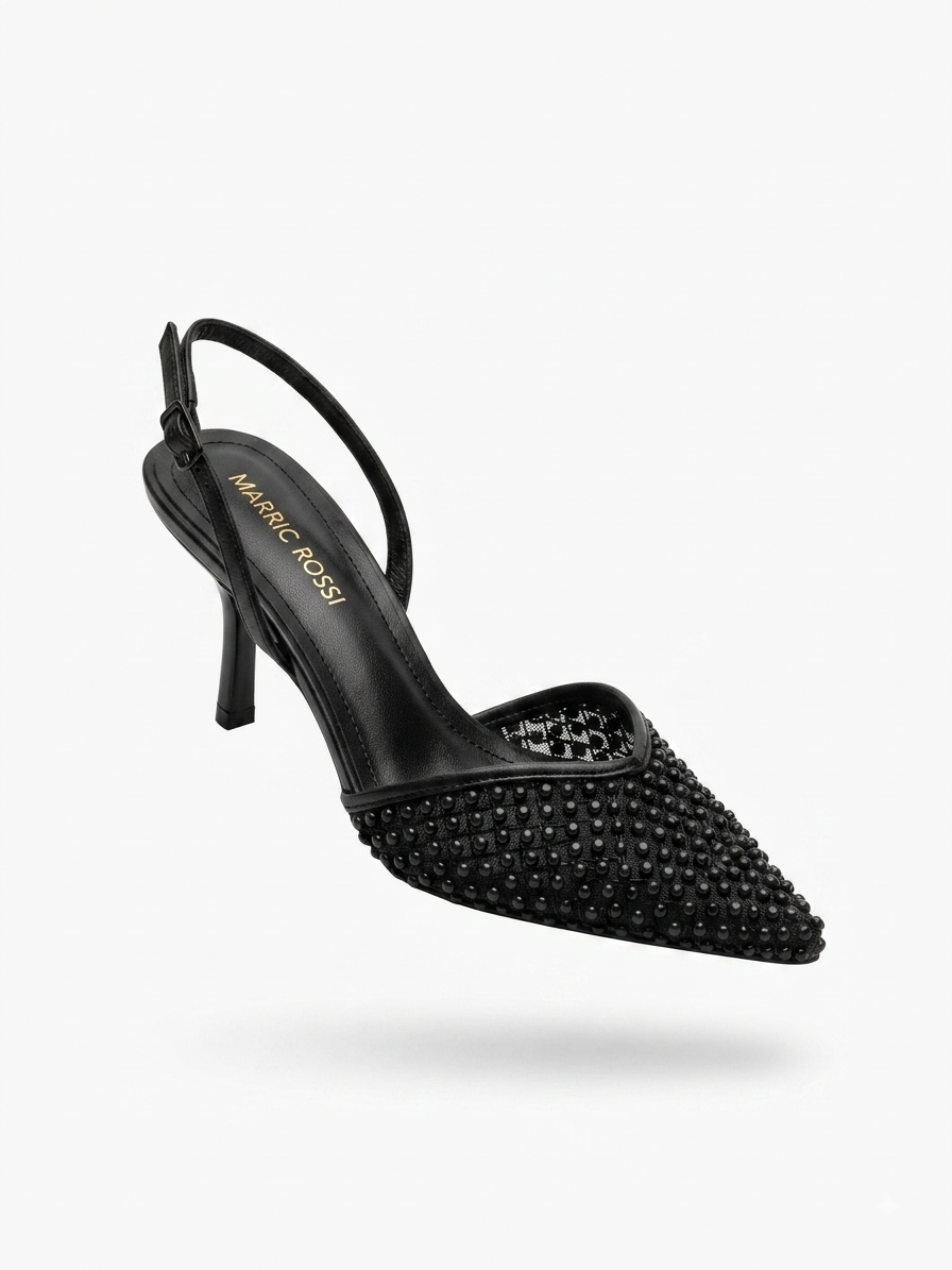 Beaded Mesh Slingback Pumps