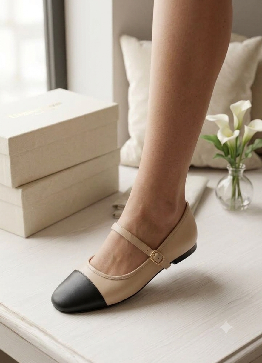Two-Tone Cap-Toe Mary Jane Flats