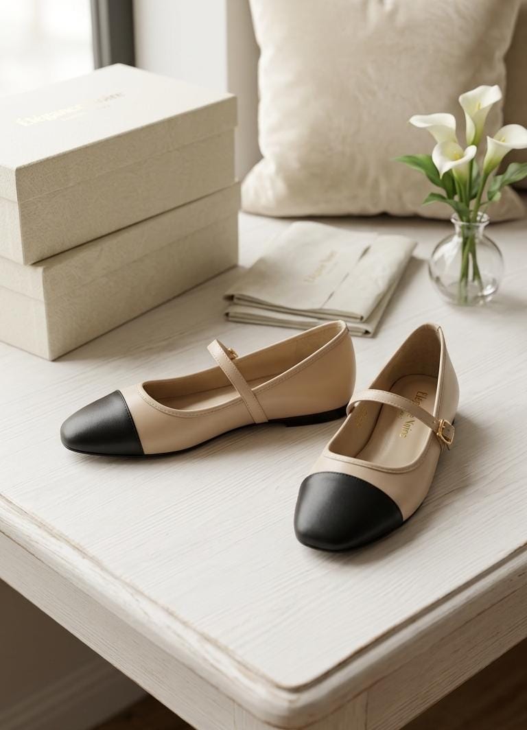 Two-Tone Cap-Toe Mary Jane Flats