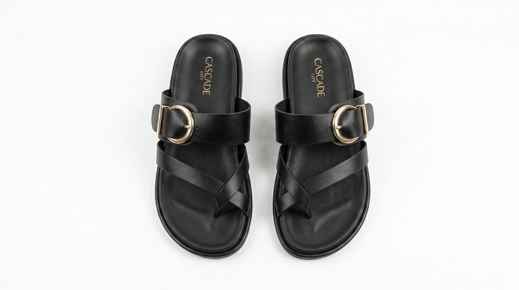 Cascade Buckle Leather Slides