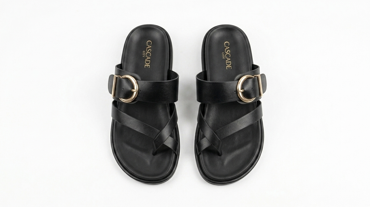 Cascade Buckle Leather Slides