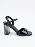 Metallic Crystal-Embellished Block Heel Sandals
