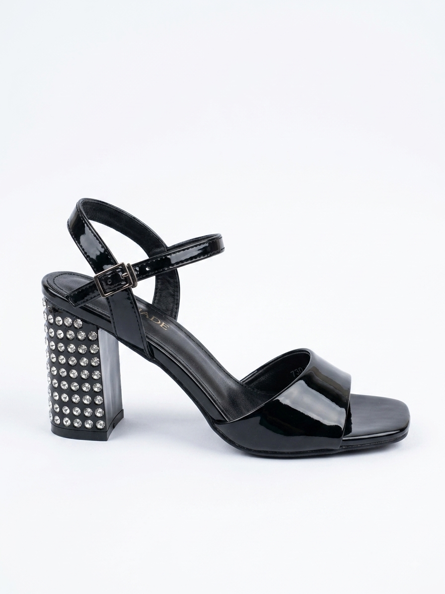 Metallic Crystal-Embellished Block Heel Sandals