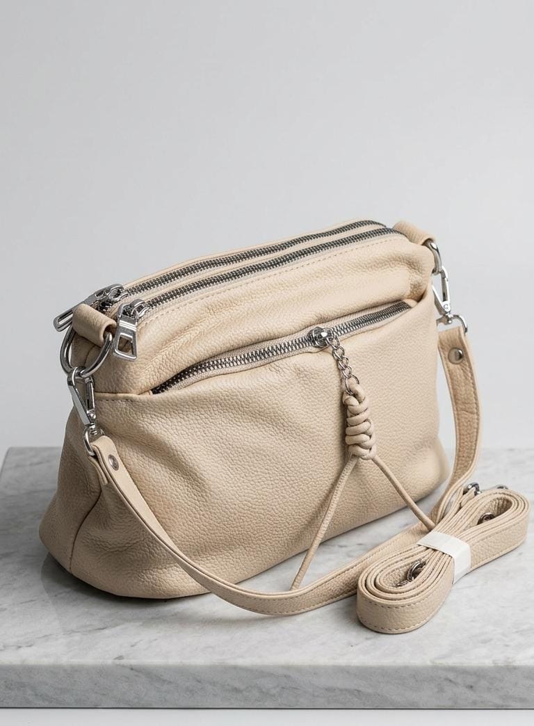 Multi-Zip Textured Leather Crossbody Bag