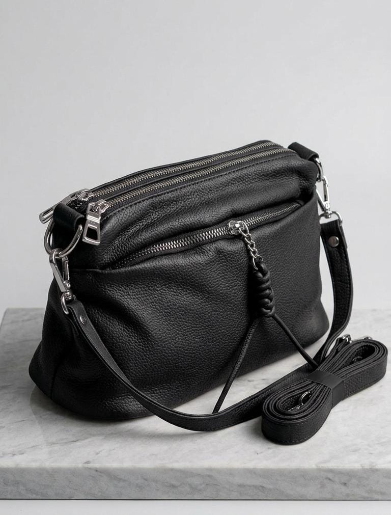 Multi-Zip Textured Leather Crossbody Bag