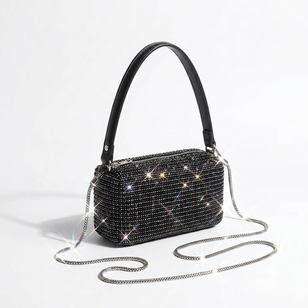 Midnight Sparkle Crystal Mesh Shoulder Bag