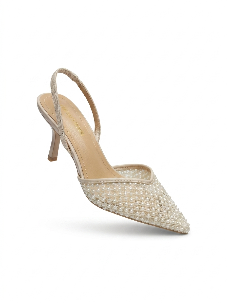 Beaded Mesh Slingback Pumps
