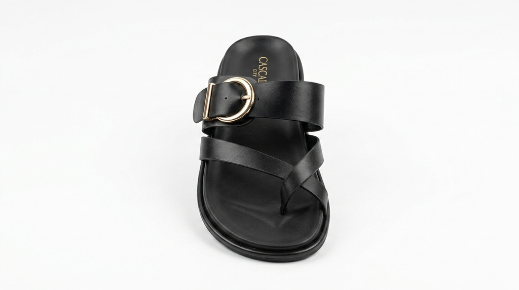 Cascade Buckle Leather Slides