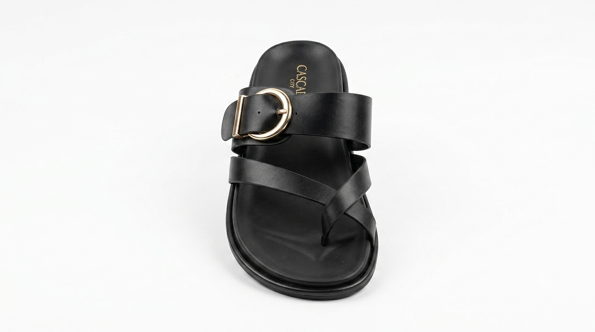 Cascade Buckle Leather Slides