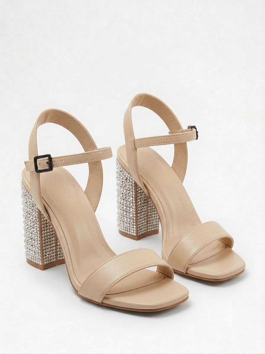 Metallic Crystal-Embellished Block Heel Sandals