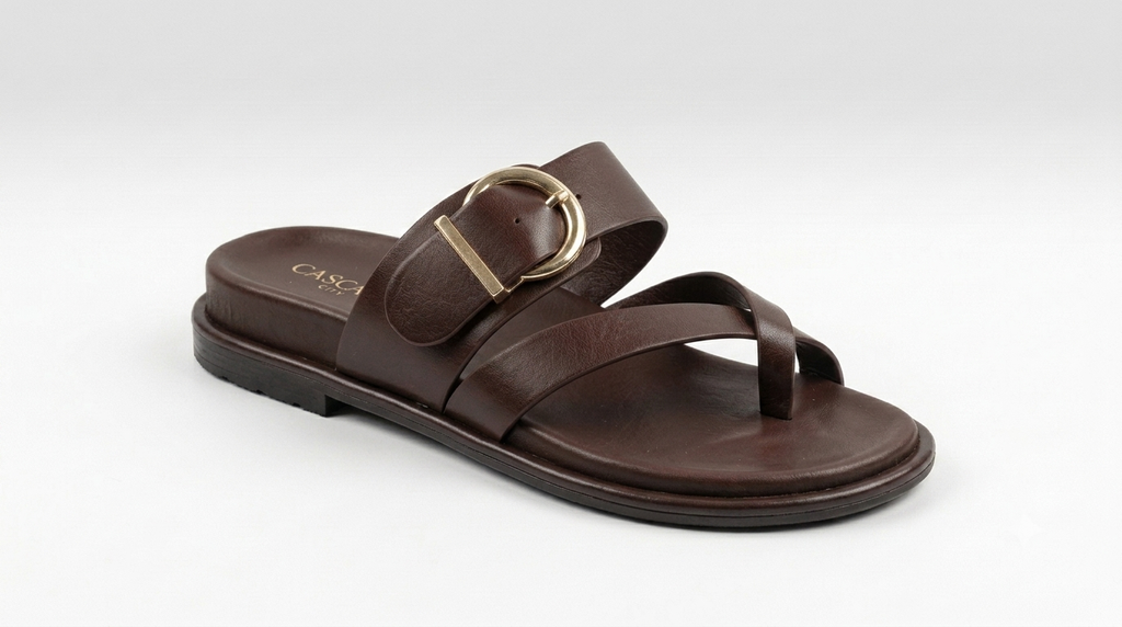 Cascade Buckle Leather Slides