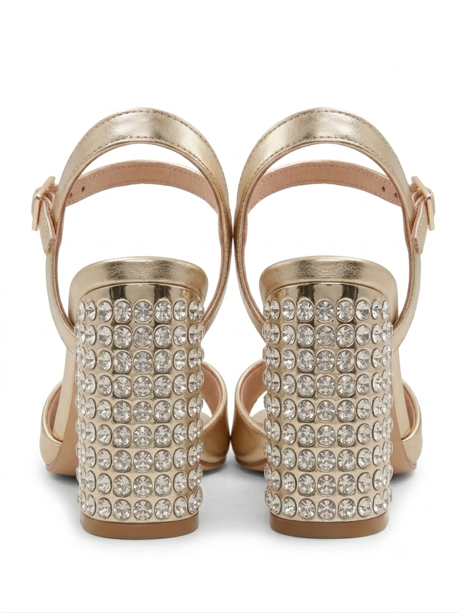 Metallic Crystal-Embellished Block Heel Sandals