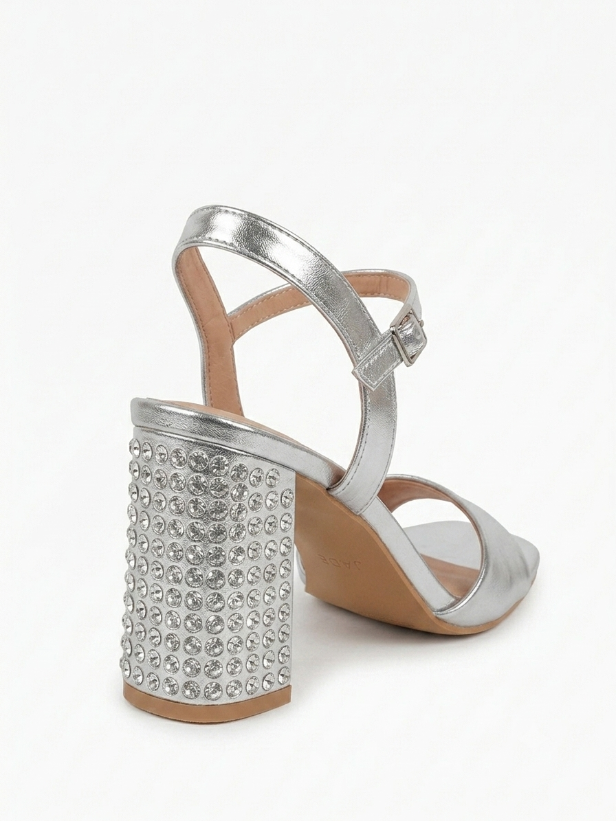 Metallic Crystal-Embellished Block Heel Sandals