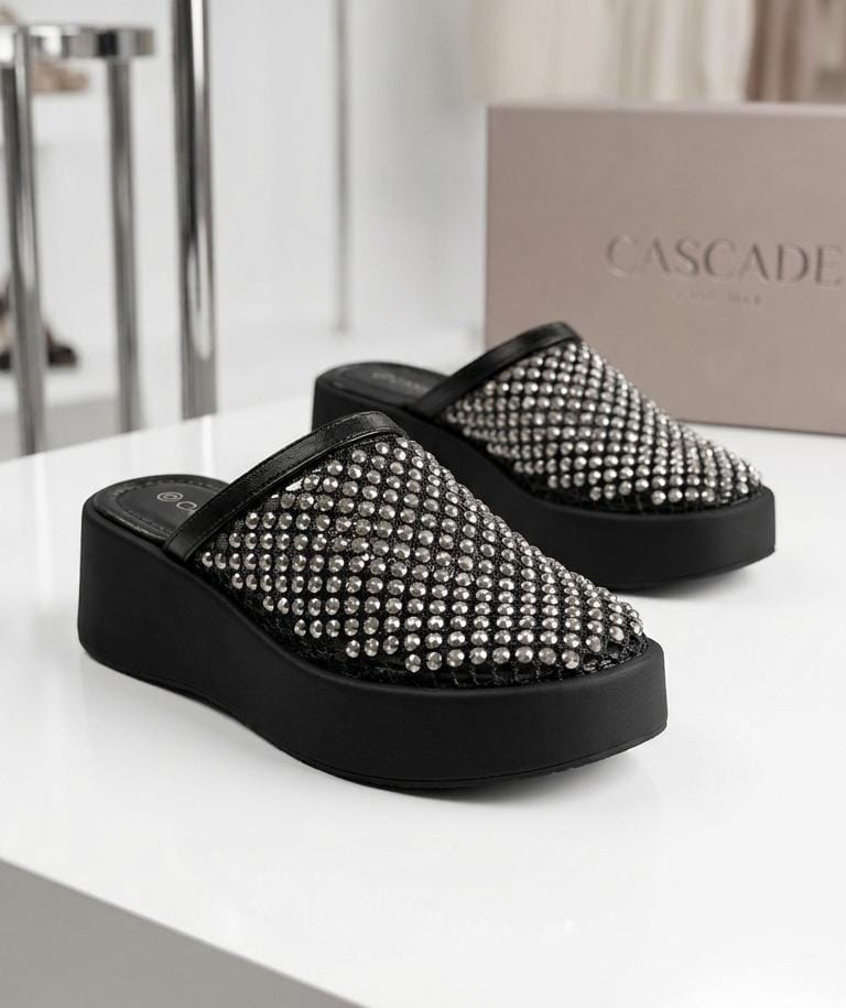 Sparkling Studded Wedge Clogs