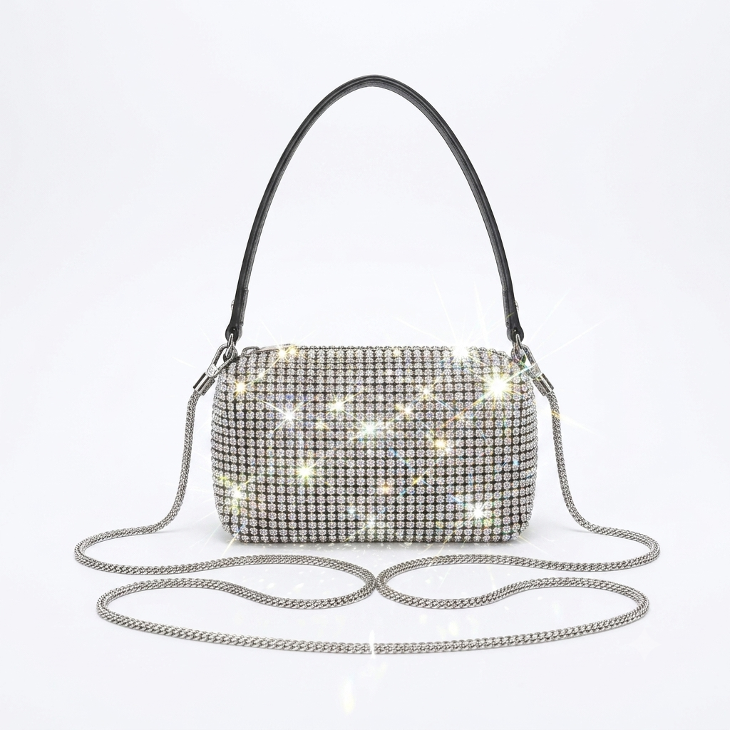 Midnight Sparkle Crystal Mesh Shoulder Bag