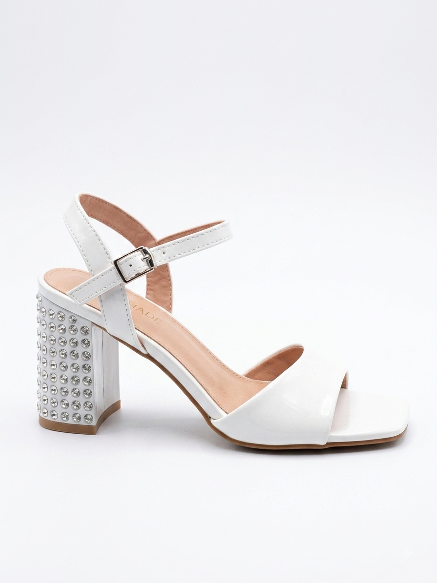 Metallic Crystal-Embellished Block Heel Sandals
