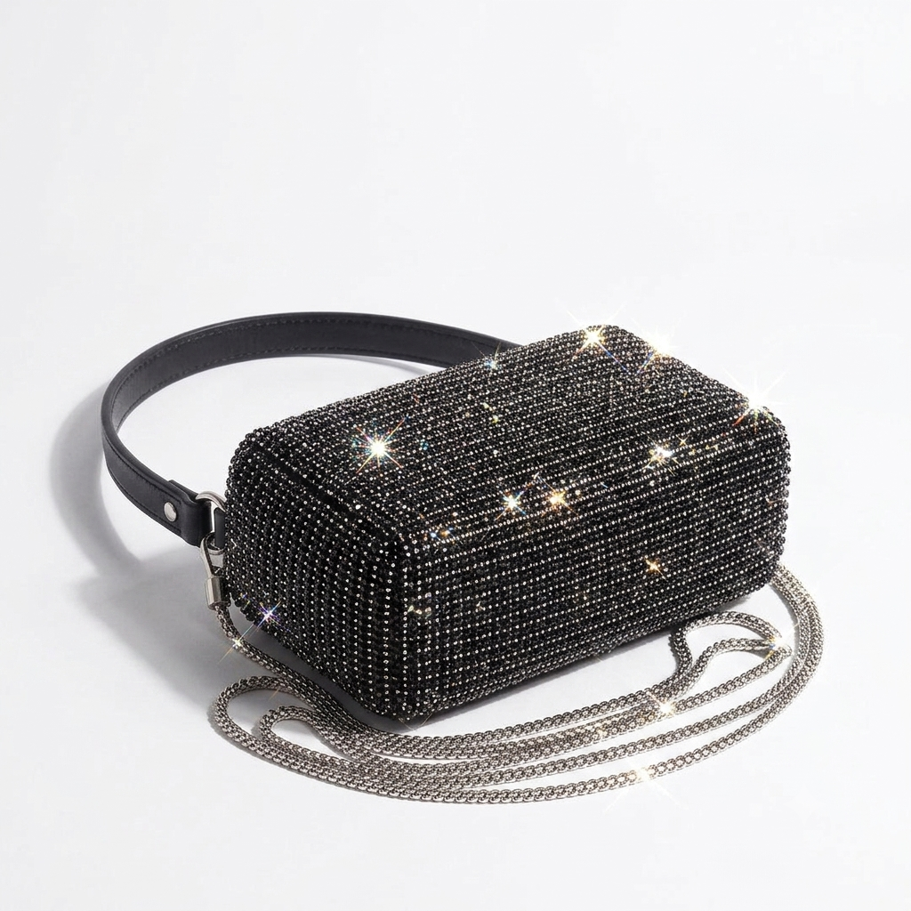 Midnight Sparkle Crystal Mesh Shoulder Bag