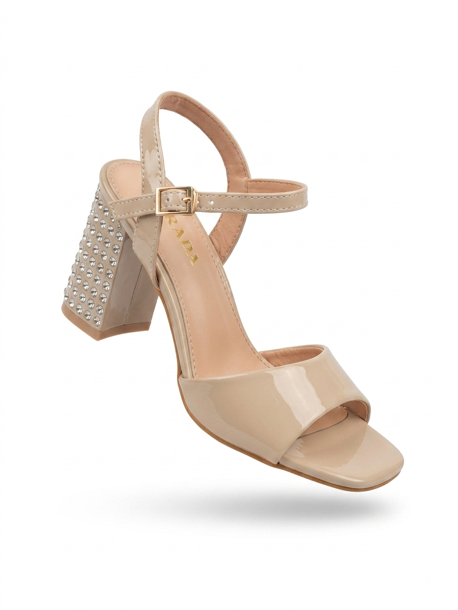 Metallic Crystal-Embellished Block Heel Sandals