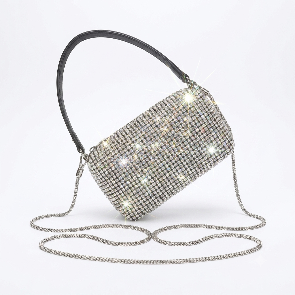 Midnight Sparkle Crystal Mesh Shoulder Bag
