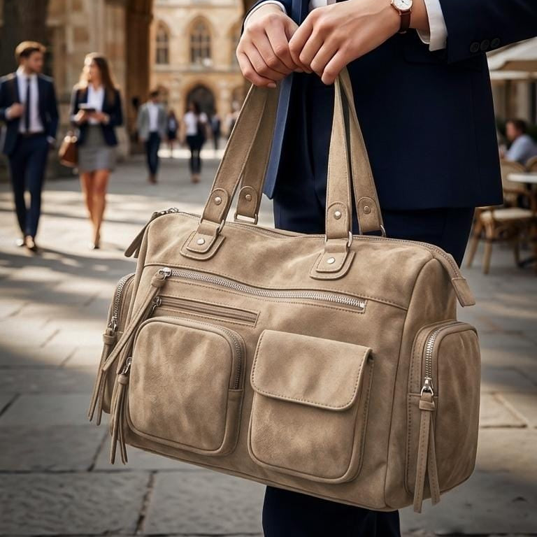 Multi-Pocket Faux Suede Utility Shoulder Bag