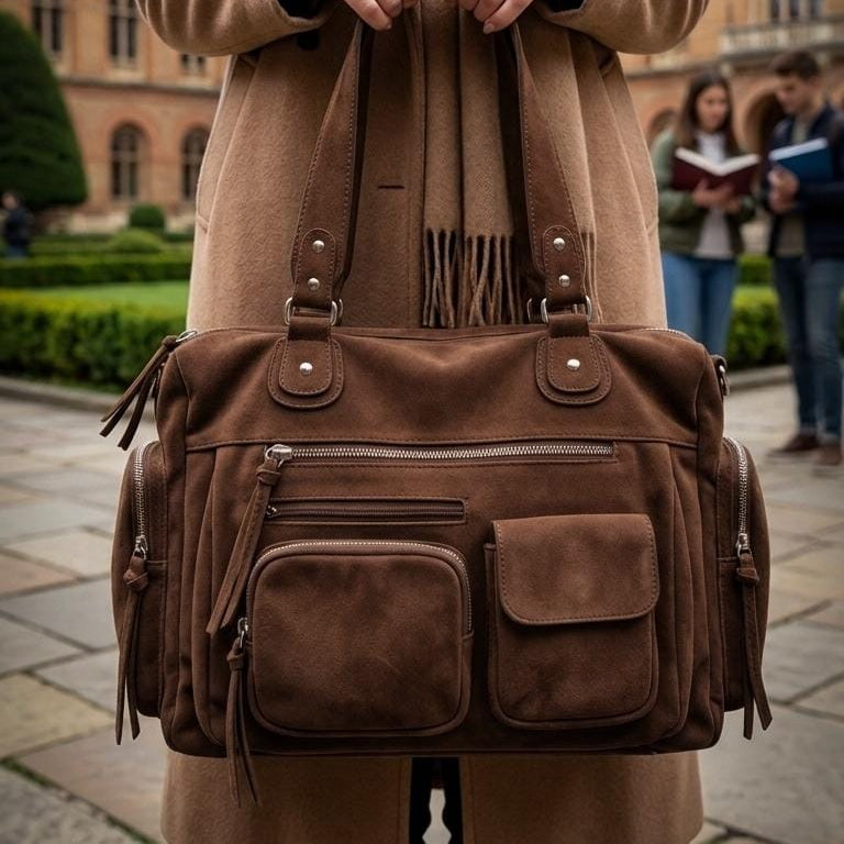 Multi-Pocket Faux Suede Utility Shoulder Bag