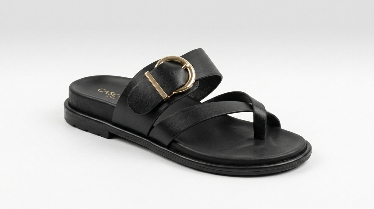 Cascade Buckle Leather Slides