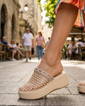 Rhinestone Accent Mesh Wedge Clogs
