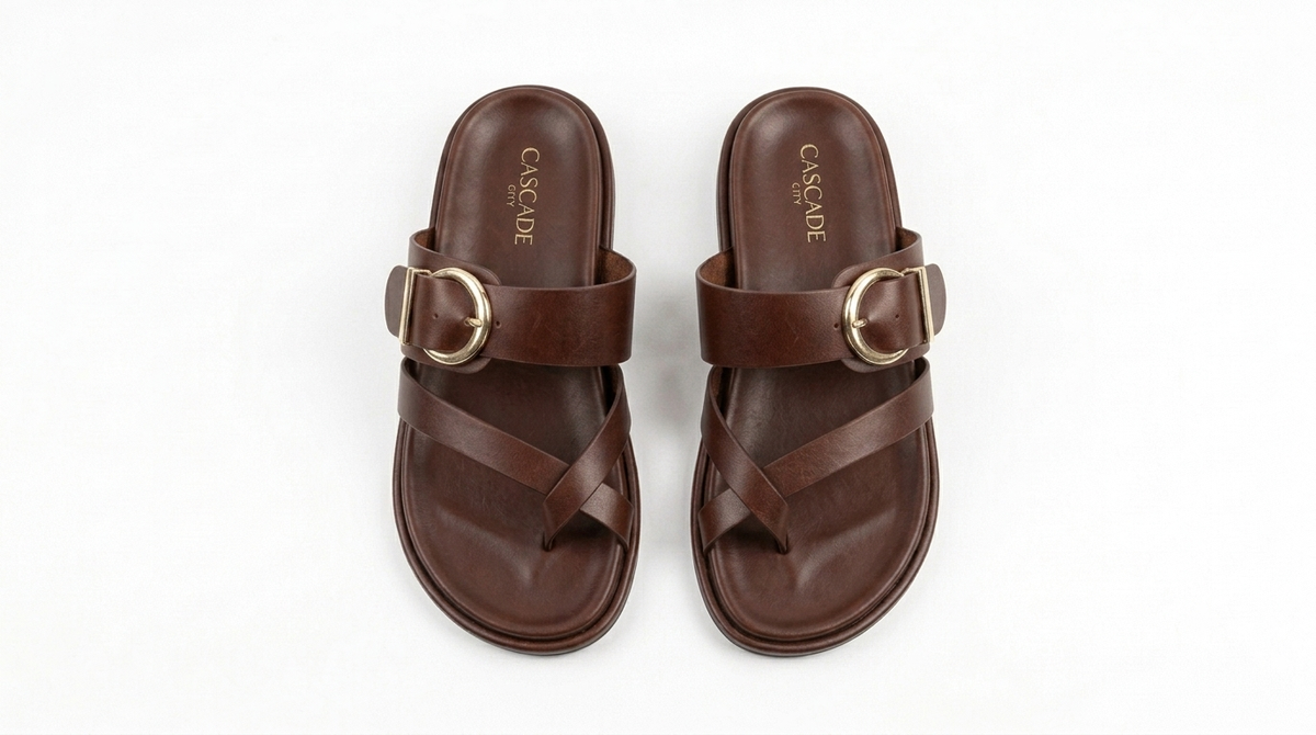Cascade Buckle Leather Slides