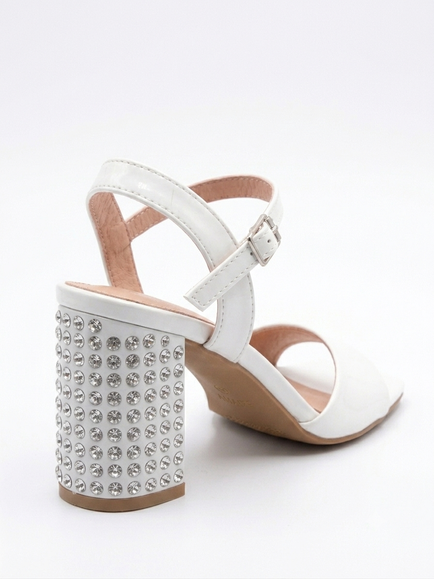 Metallic Crystal-Embellished Block Heel Sandals
