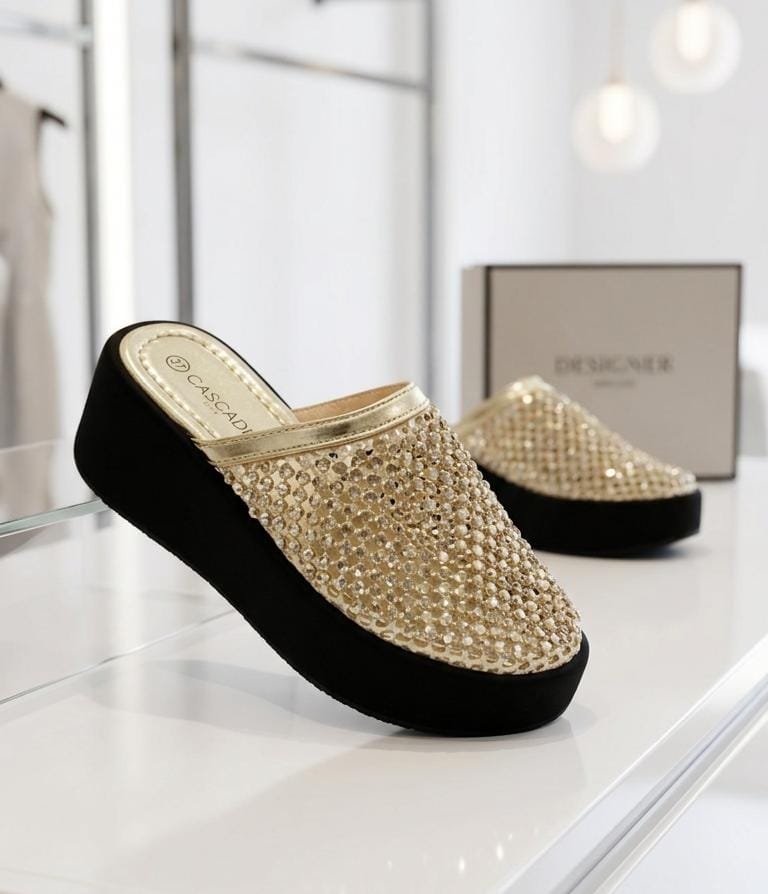Sparkling Studded Wedge Clogs
